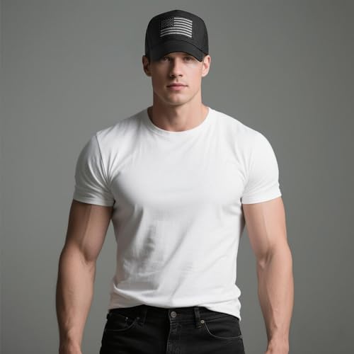 American Flag Trucker Hat, Quick Dry Baseball Cap for Men & Women, Laser Cut Mesh Waterproof Snapback Hats