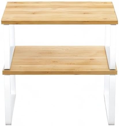 SONGMICS Cabinet Organizer Shelf, Set of 2 Kitchen Counter Shelves, Kitchen Storage, Spice Rack, Stackable, Expandable, Metal and Engineered Wood, Cloud White and Natural Beige UKCS02NW