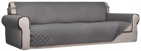 PureFit Reversible Quilted Sofa Cover, Water Resistant Slipcover Furniture Protector, Washable Couch Cover with Non Slip and Elastic Straps for Kids, Dogs, Pets (XX Large, Gray/Gray)
