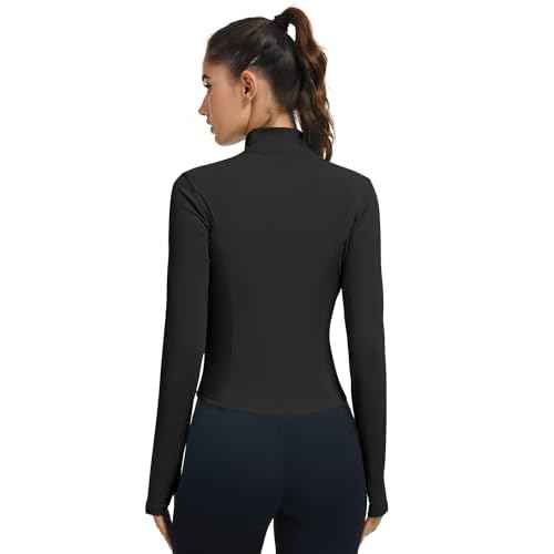 LOMON Women's Athletic Jackets Cropped Long Sleeve Workout Tops Yoga Zip Up Jackets Gym Tops Golf Shirts