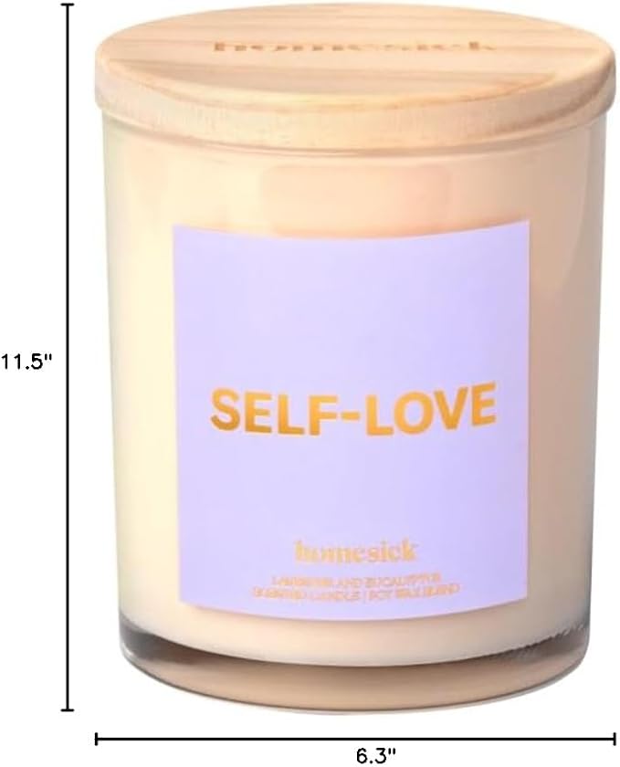 Homesick Scented Candles for Home (Self-Love) - 7.5 oz Long-Lasting Natural Soy Wax Blend Jar Candle Gift for Women & Men for All Occasions, 30-35 Hours Burn Time - Notes of Eucalyptus & Lavender