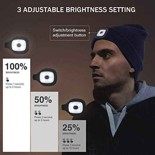 YunTuo LED Beanie with The Light, Unisex USB Rechargeable Headlamp Winter Knitted Cap Gifts for Men Dad Husband Him