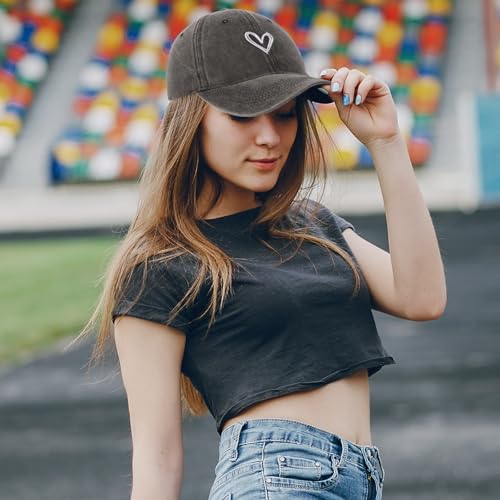 2 Pack Heart Baseball Caps for Women Men, Cute Adjustable Washed Sun Hats for Outdoor Running Golf