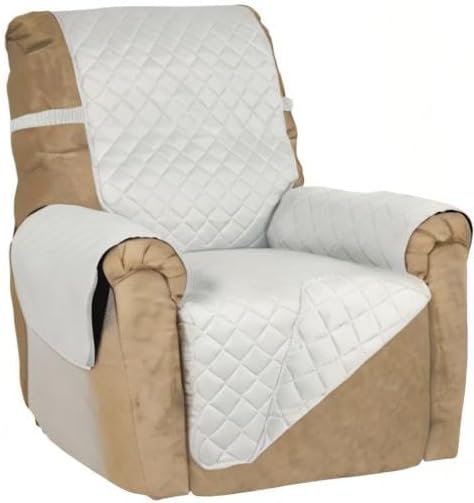 PureFit Reversible Quilted Sofa Cover, Water Resistant Slipcover Furniture Protector, Washable Couch Cover with Non Slip and Elastic Straps for Kids, Dogs, Pets (Small Recliner, Ivory/Ivory)
