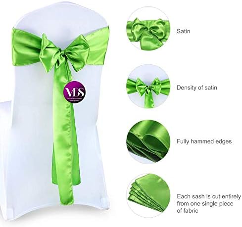VDS Satin Chair Sashes Chair Cover Back Tie Sateen Bows Ribbon for Wedding Birthday Graduation Engagement Ceremony Event Party Banquet Venue Hotel All Dining Chair Decoration (10PC) (Parrot Green)