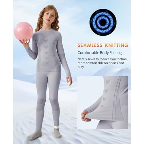 beautyin Thermal Underwear for Kids Athletic Thermals Top and Bottom Set Boys Girls Long Johns Set Winter Base Layer