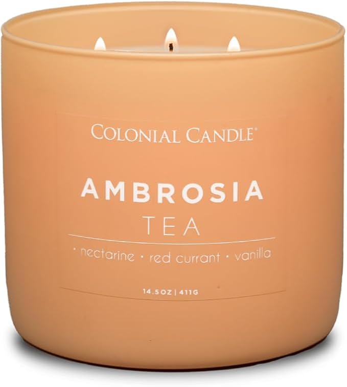 Colonial Candle Ambrosia Tea Scented Jar Candle, Pop of Color Collection, 3 Wick, 14.5 oz - Up to 60 Hours Burn