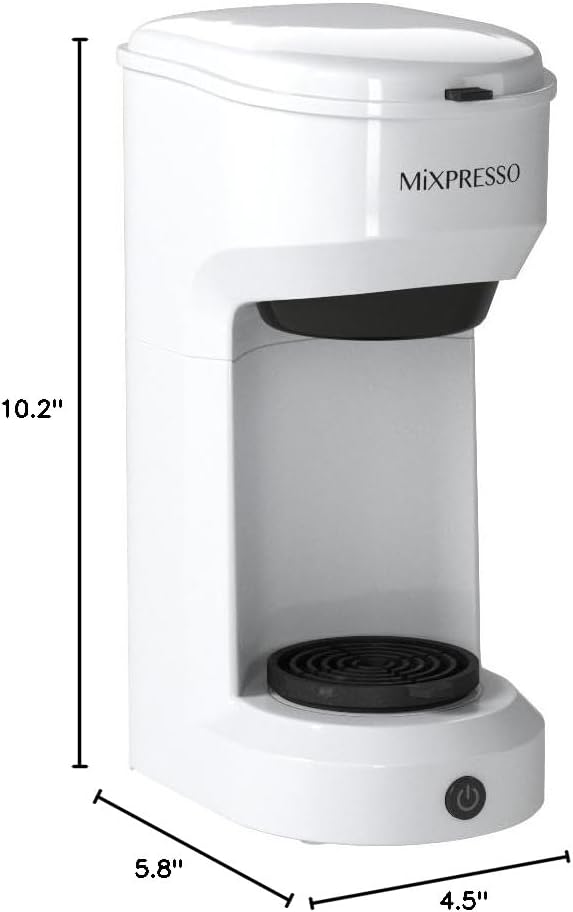 Mixpresso 2 in 1 Brewer Single Serve Coffee Maker for K Capsule and Ground Coffee, Single Cup Coffee Machine, Compact Size Mini Coffee Maker Quick Brew Technology 14oz White One Cup Coffee Brewer