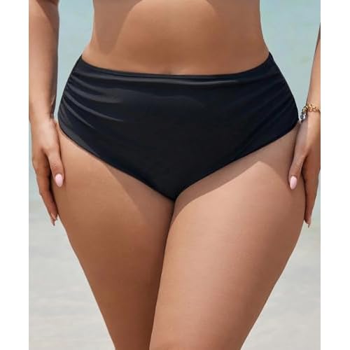 Leoparts Plus Size Women's Bikini Bottom High Waisted Drawstring Swimsuit Bottoms Ruched Full Coverage Bathing Suit Briefs
