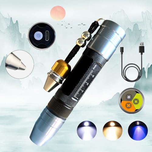 LED Rechargeable Three Light Source Jade and Jewelry Appraisal Flashlight, 365NM Ultraviolet Gemstone Jade Beeswax Detector, White, Yellow, and 365 Purple Light Multifunctional Flashlight.