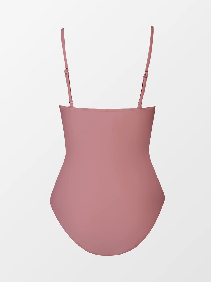CUPSHE Womens Swimwear One Piece Swimsuit Bathing Suits Deep V Neck Tummy Control Low Back Adjustable Straps, Large, Bean Pink