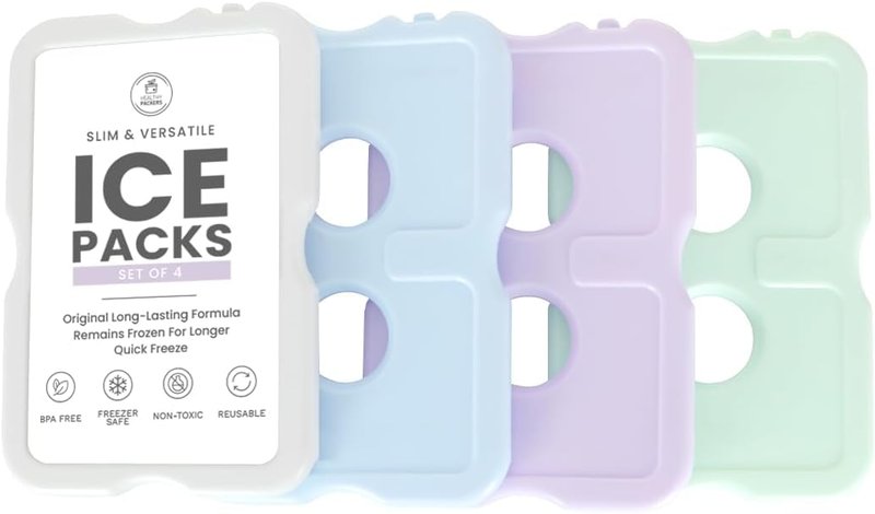 Healthy Packers Ice Packs for Lunch Boxes & Coolers – Pastel Slim Long-Lasting Reusable Gel Freezer Packs | Thin Ice Pack for Lunch Box | BPA-Free, Leak-Proof (4 Pack)