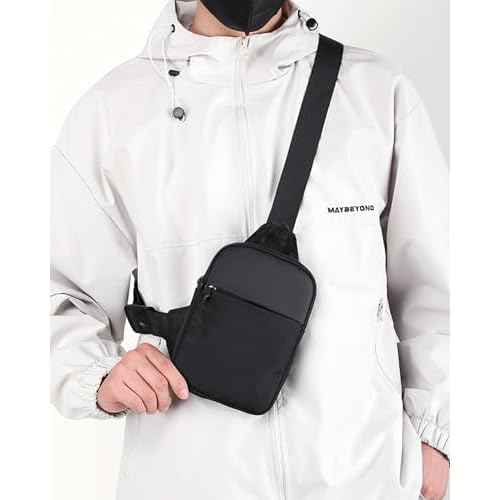 Crossbody Bag for Men Women Waterproof Sling Bag Casual Portable Chest Bag for Travel Workout Hiking Mini Sling Bag Black