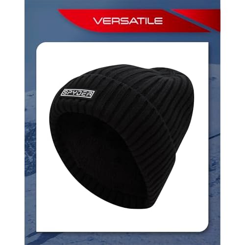 Spyder Knitted Mens Beanie - 1 Pack/2 Pack Cozy Rib Knit Beanie for Men - Warm Winter Hat Skull Cap w/Embroidered Logo Patch