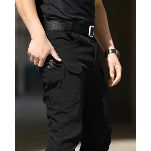 Men's Cargo Tactical Pants Work Hiking Trousers Waterproof Lightweight Elastic Waist for Travel with Pockets(No Belt)