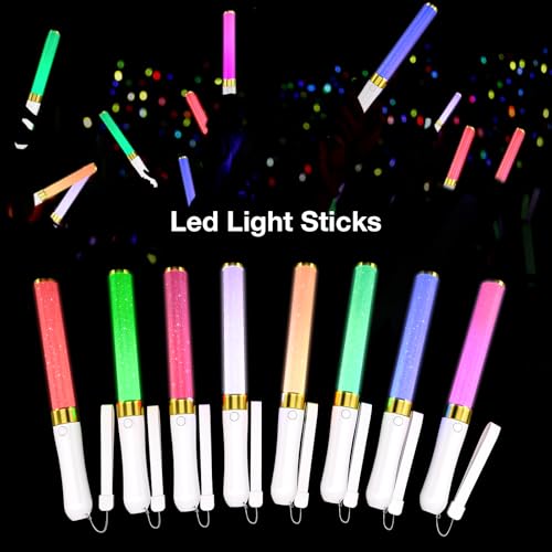 2 Pack LED Light Sticks-15 Colors Reusable Glow Sticks, Glow Party Supplies for Wedding, Birthday, Raves, Halloween, Christmas, New Year, with AAA Battery