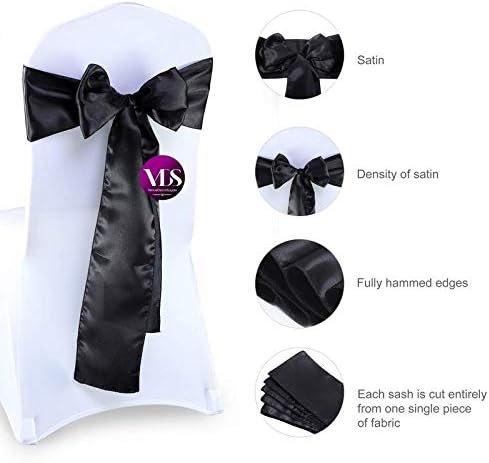 VDS Satin Chair Sashes Chair Cover Back Tie Sateen Bows Ribbon for Wedding Birthday Graduation Engagement Ceremony Event Party Banquet Venue Hotel All Dining Chair Decoration (150PC) (Black)