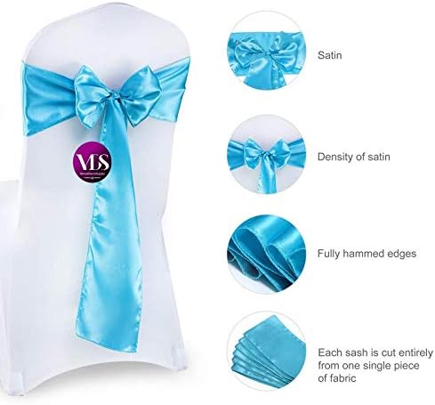 VDS Satin Chair Sashes Chair Cover Back Tie Sateen Bows Ribbon for Wedding Birthday Graduation Engagement Ceremony Event Party Banquet Venue Hotel All Dining Chair Decoration (75PC) (Turquoise)