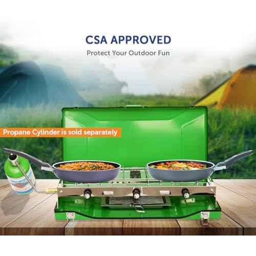 Flame King YSNBBQ-136M 3-Burner Portable Camping Stove Grill w/Toast Tray, Great for Outdoor Cooking, Backpacking, Compatible with 1LB Propane Gas Bottle