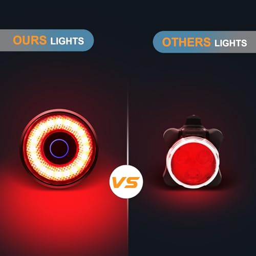 Smart Bike Tail Lights, Brake Sensing Bicycle Rear Lights for Night Riding, Ultra Brigh LED Taillights Auto On/Off, Easy Mount Cycling Safety Brake Taillight, USB Rechargeable, IPX6 Waterproof