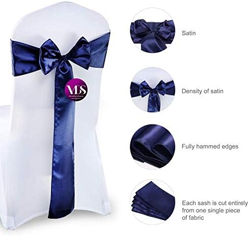 VDS Satin Chair Sashes Chair Cover Back Tie Sateen Bows Ribbon for Wedding Birthday Graduation Engagement Ceremony Event Party Banquet Venue Hotel All Dining Chair Decoration (300PC) (Navy Blue)