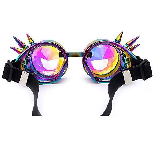 Lelinta Kaleidoscope Rave Goggles Steampunk Goggles Glasses Halloween Costume Accessories for Men Women Cosplay Party