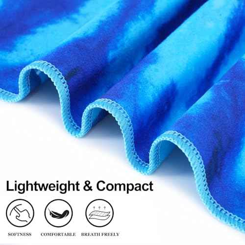 Genovega Microfiber Lightweight Thin Beach Towel Compact Sandproof Clearance Towels Quick Dry Sand Free Swim Pool Camping Blanket Travel Essentials Accessories Vacation Women Men Adults Blue Vortex