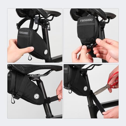 1.2L Aero Horn Bike Seat Bag Waterproof, PU Fabric & Taped Zipper, Bike Bag Reflective Logo & Taillight Mount, Tool-Free Straps, Bike Saddle Bag