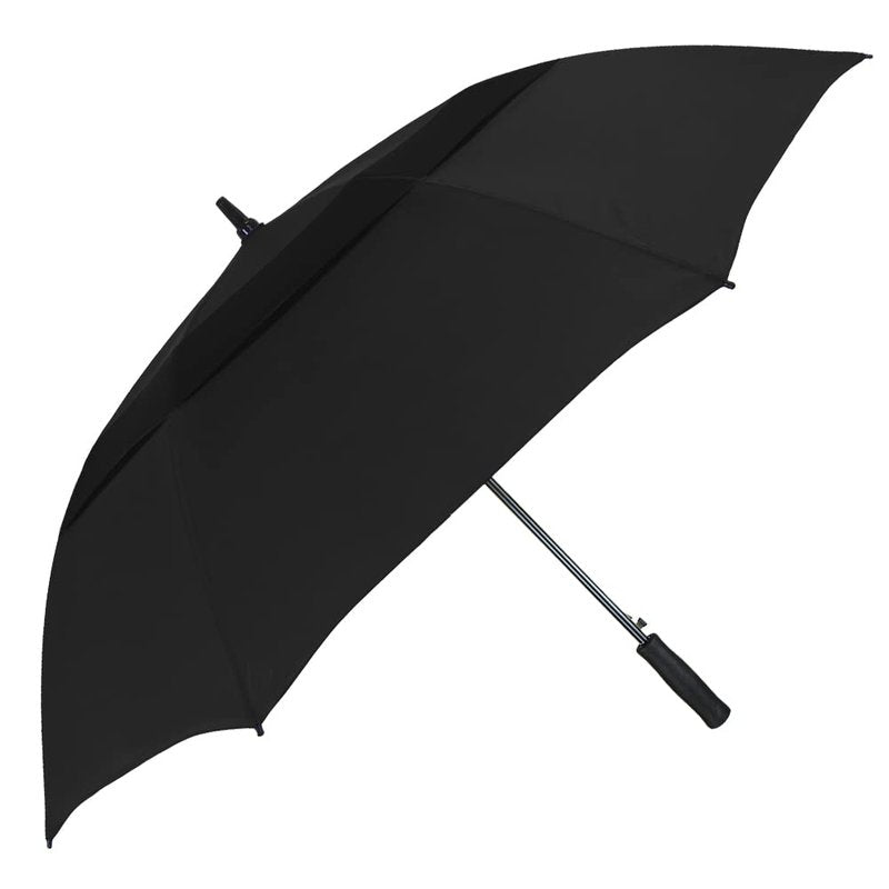 The Vented Club Canopy 58" Large Automatic Open Double Canopy Windproof Golf Umbrella, Strong Heavy Duty Fiberglass Oversize Golf Umbrella, Wind Vent Waterproof Umbrella for Men & Women - Black