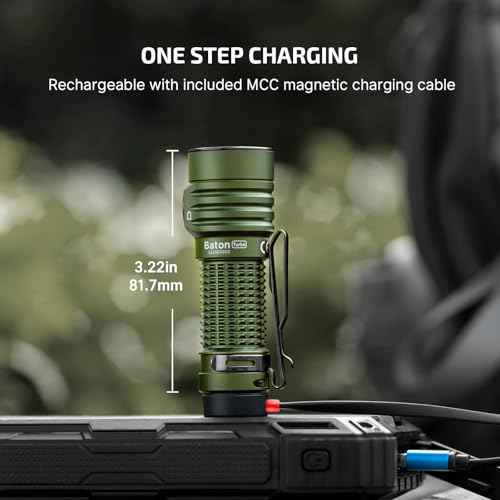 OLIGHT BatonTurbo EDC Flashlight Rechargeable, 1000 Lumens Compact LED Powerful Flash Light 510 Meters Long Throw, with Magnetic Charging Cable and Landyard for Hiking, Camping, Home Use (OD Green)