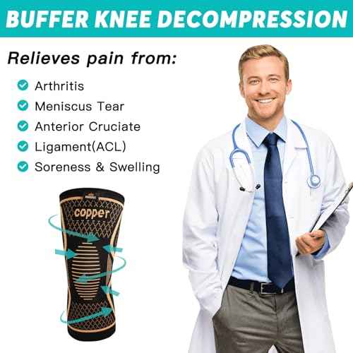 INDEEMAX Copper Knee Brace for Women Men 2 Pack, Knee Compression Sleeve for Knee Pain, Arthritis, Running,Sports and Recovery Support, M
