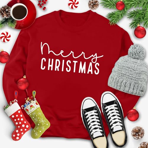 Merry Christmas Sweatshirts Women Classic Merry Letter Print Sweatshirts Xmas Holiday Party Pullover Blouse
