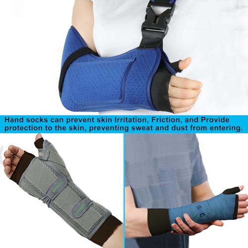 Hand Socks for Splint (Pack of 6),Thin Stockinette Tubing for Arm,Wrist Brace with Thumb Spica Liner for Men and Wome,Breathable Cotton Gauze Sleeve,Comfy Under Cast Wrap(Black,Large)