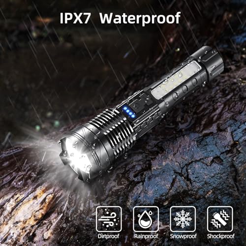 2 Pack LED Rechargeable Flashlights, 90,000 High Lumens Super Bright Flash Light, 7 Modes with COB Light, IPX6 Waterproof, Adjustable Focus Tactical Flashlights for Home Camping and Emergencies