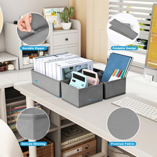 DIMJ Drawer Organizer Clothes, 12 Pack Dresser Organizer, Foldable Closet Organization and Storage Dividers, Fabric Dresser Drawer Organizers for Underwears, Nursery, Baby Clothes, Socks, Tie (Grey)