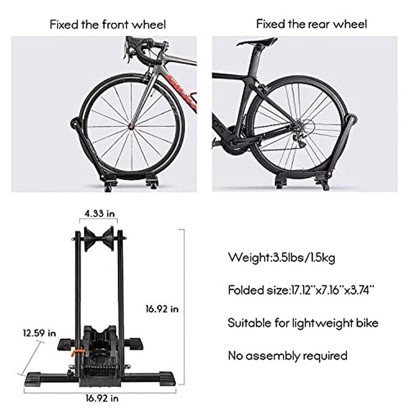 Sports Foldable Alloy Bicycle Stand Bike Floor Parking Rack Steady Wheel Holder Fit 20"-29" BikesIndoor Home Garage Cycling Storage Organizer Cycle Tires Rack Holder for Mountain and Road Bike