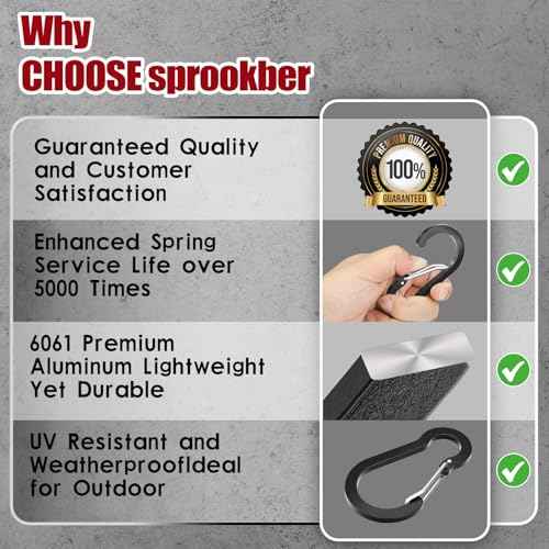 sprookber 3.2 Inch Aluminum Carabiner Clips D Ring, Caribeaner Spring Snap Hook with Keychain for Camping, Hiking, Gym & Outdoor Gear, Set of 10
