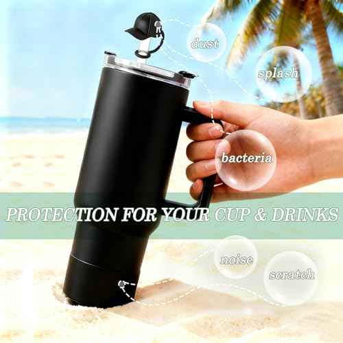 3Pcs Cute Straw Topper for Stanley Cup Straw Cover Cap, 2pcs Silicone Boot for Stanley 30/40oz Tumbler,Plus Cleaning Brush,6Pcs Cup Accessories for Men & Women