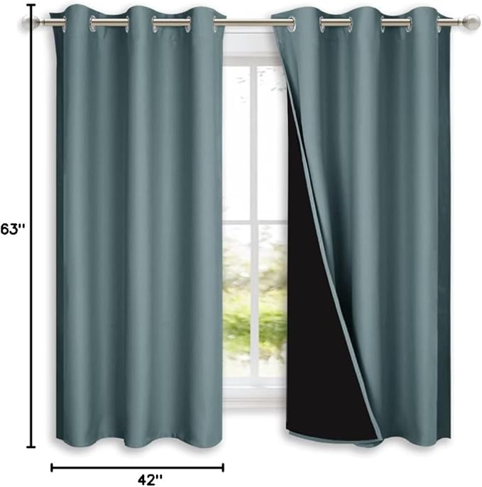 NICETOWN Greyish Blue 100% Blackout Lined Curtains, 2 Thick Layers Completely