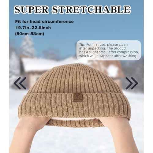 Winter Beanie Hat for Men Women, Warm Unisex Winter Knitted Hats, Stretchy Cuffs and Thick Warm Lining Beanies
