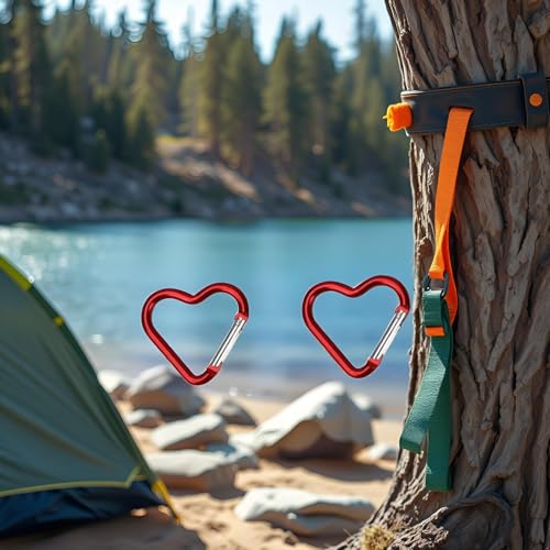 2Pcs Red Heart Shape Carabiners Keychain Clips Snap Hook Key Ring for Camping Backpack Water Bottle, Aluminum Alloy Accessory and Keychain Carabiners Accessories Outdoor Recreation Gift
