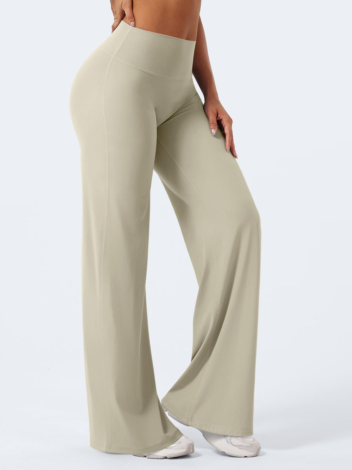 YEOREO Workout Leggings Womens No Front Seam Straight Leggings 33" High Waist Buttery Eddiy Gym Yoga Pants Light Sand L
