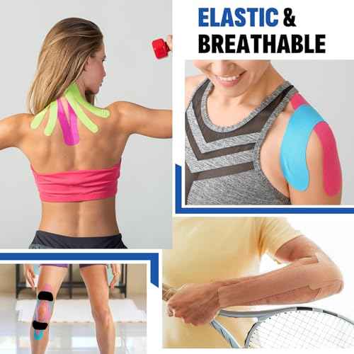 60PCS Precut Kinesiology Tape Strips, 6 Colors 2 inch x 10 inch Cotton Athletic Tape, Kinetic Tape, Elastic Muscle Tape, Sports Tape, Knee Tape for Exercise and Daily Use