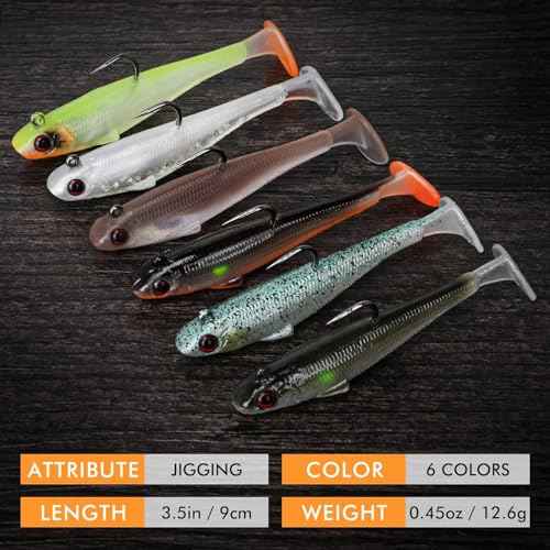 TRUSCEND Easy Catch Pre-Rigged Soft Lures, Unique Vibrating Swim Action and Trembly Sinking Move for More Bites, Amazing Soft Swimbait for Family Fishing, Fishing Lures for Bass Trout Crappie Walleye