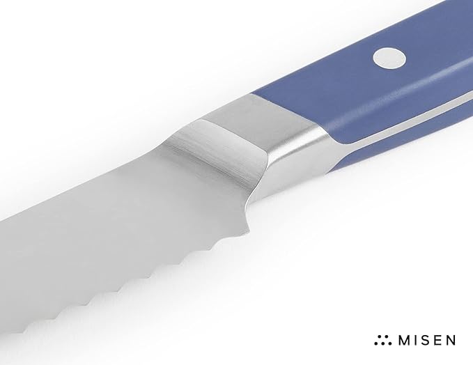 Misen Serrated Bread Knife – High-Carbon Japanese AUS8 Steel – Effortless Slicing of Bread, Pastries, and Fruits – Razor-Sharp Edge and Durable Blade with Ergonomic Handle - 5", Blue