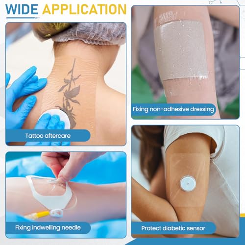 80 Packs Transparent Film Dressing 4" x 4.75", Waterproof Bandages for Wounds, Wound Dressing for Shower or IV Shield, Tattoo Aftercare Bandage, Clear Bandages for Wound Care