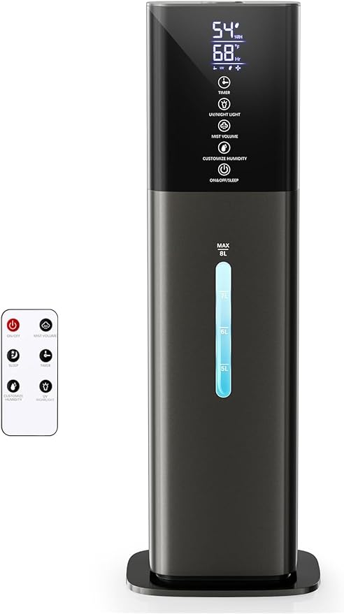 Humidifiers for Bedroom, 8L Quiet Humidifiers for Large Room with Timer, 360°Nozzle, 3 Speed Ultrasonic Cool Mist Humidifier with Humidistat for Baby, Customize humidity for Home Adults Plants