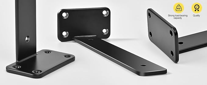 4 Pack - 10 inch Black Hidden L Shelf Bracket Iron Floating Shelf Brackets