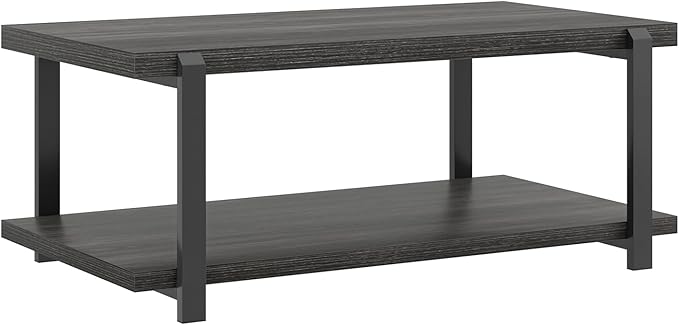 FOLUBAN Modern Coffee Table, Rustic Wood Center Table with Storage for Living Room, Dark Gray