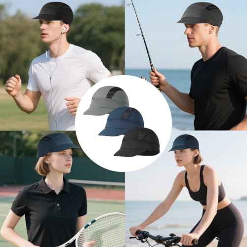 3Pcs Cycling Cap for Men Women Cooling Skull Cap Under Helmet Liner with Sun Visor for Summer Running Bike Outdoor Sports Multi